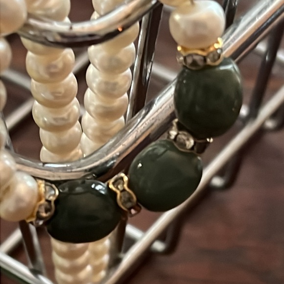 Exquisite vintage saltwater pearl, Jade, Diamond(set in 24 k gold) ladies choker - Picture 2 of 3